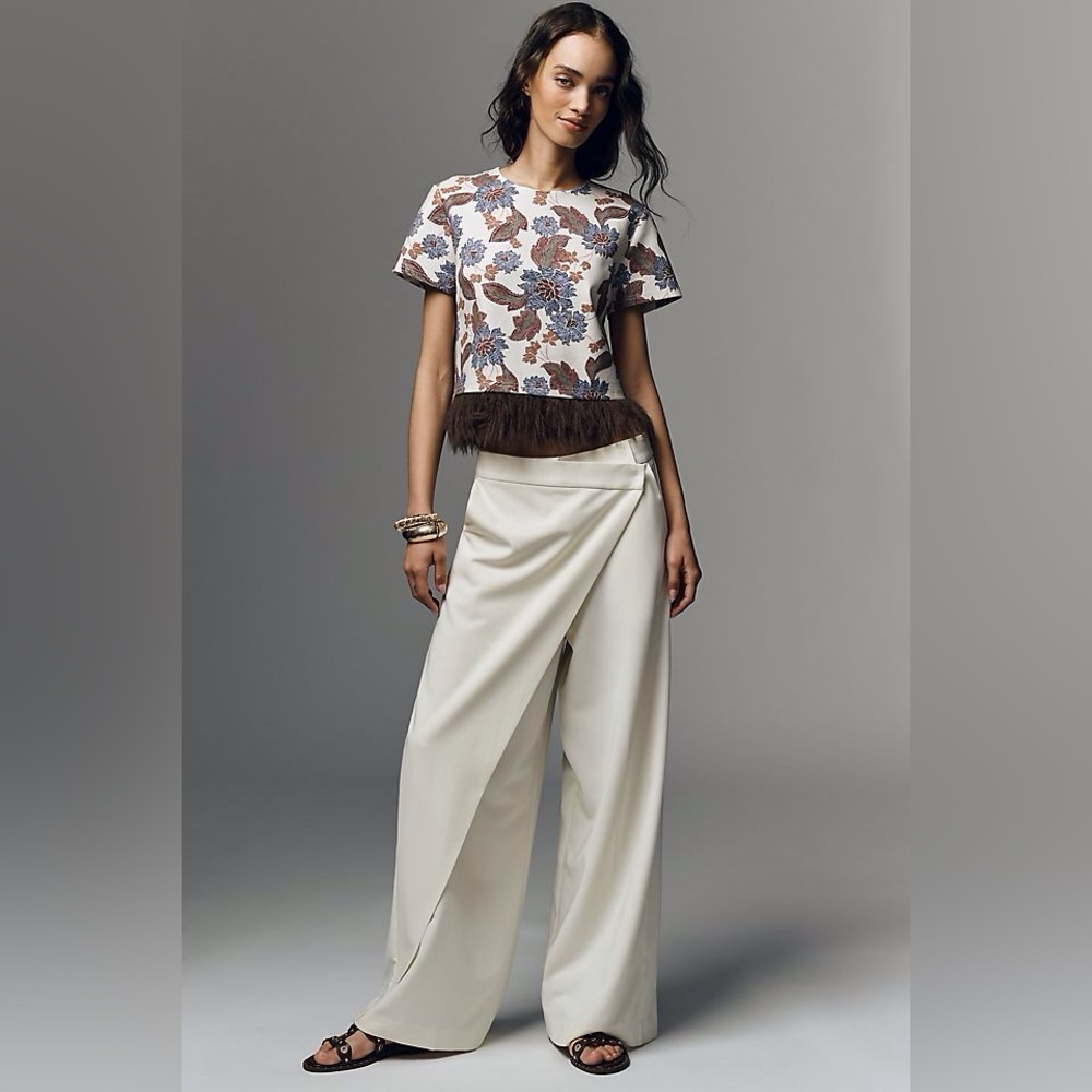 Anthropologie Dolan Left Coast Printed Faux Fur Top in Ivory Pattern Size XS.